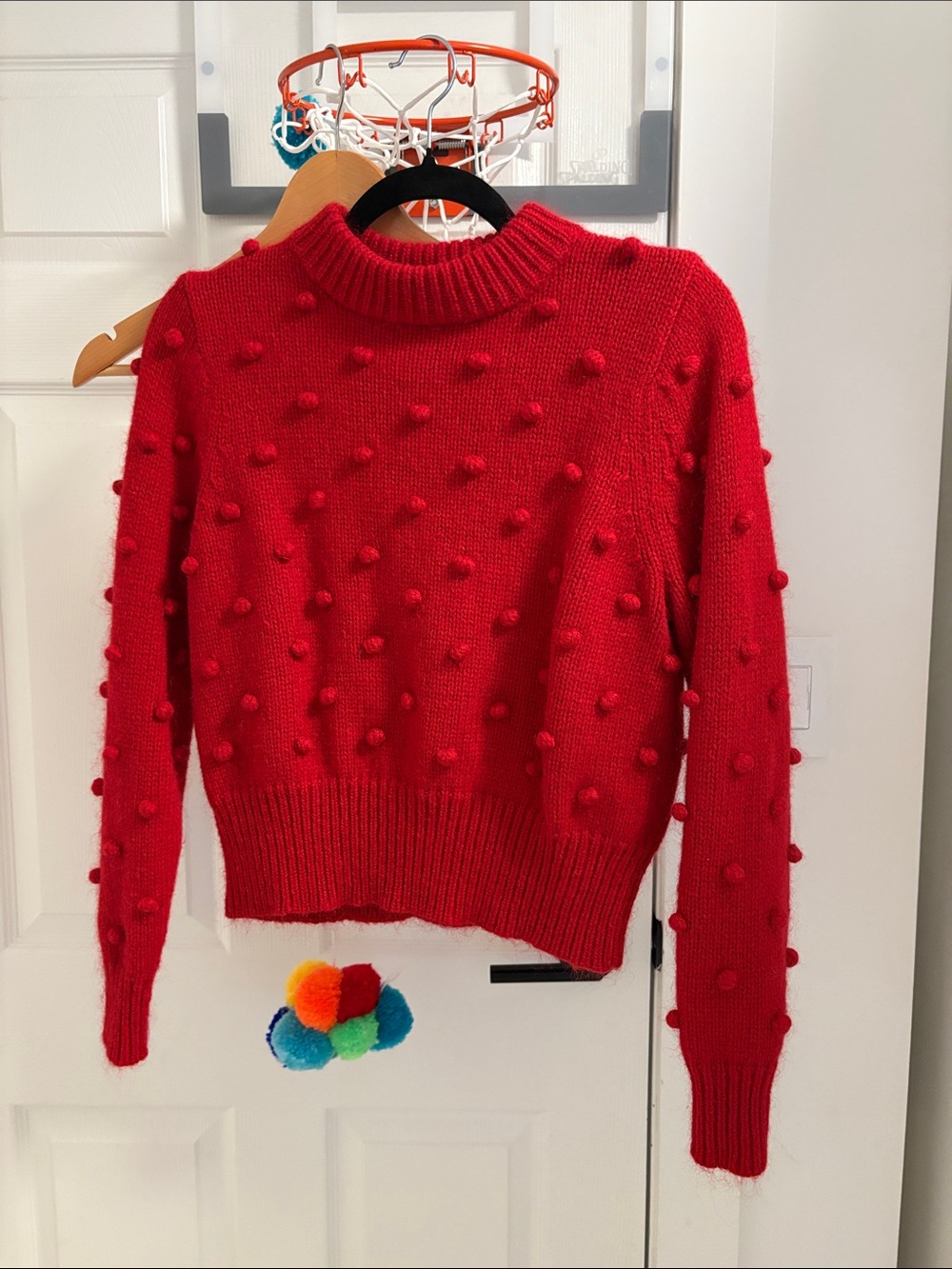 Brand Red Pom-Pom Turtleneck Sweater